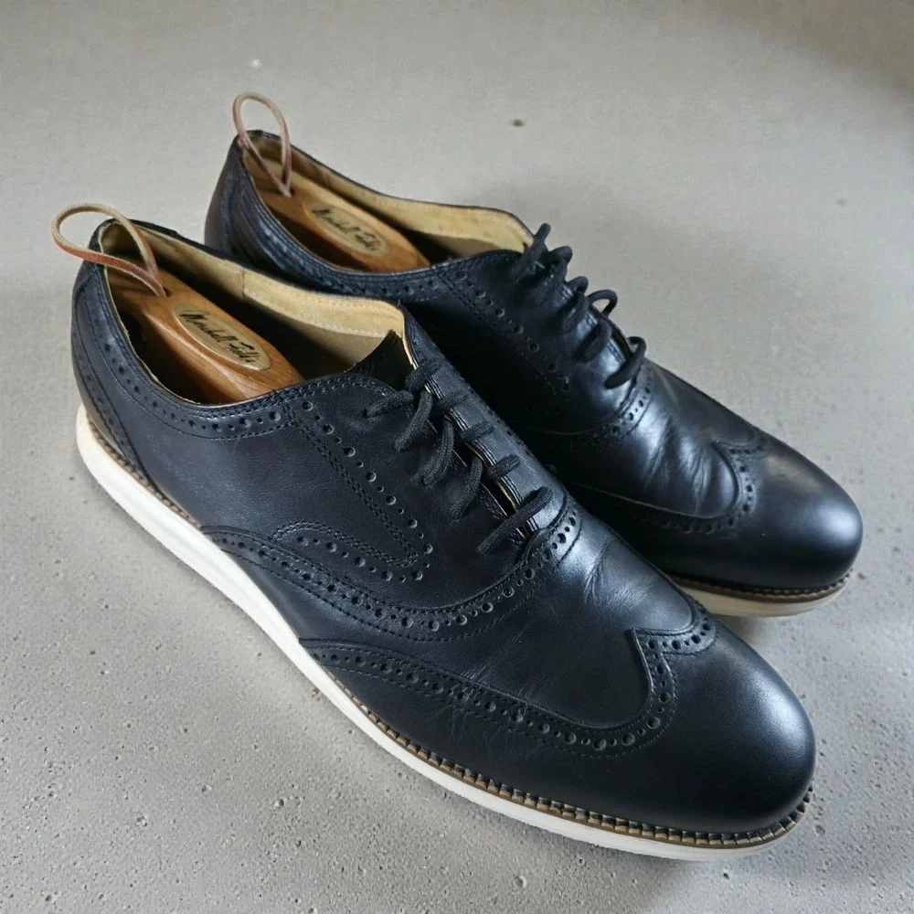 Cole Haan Original Grand Wingtip Oxford Black White Sole Mens Size 11.5 M